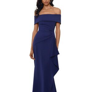XSCAPE Womens Ruffled Short Sleeve Off Shoulder Full-Length Evening Dress Sz 18